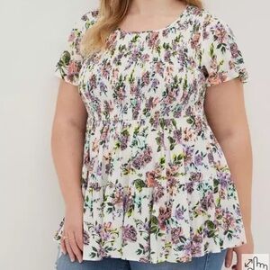 Torrid Size 1 Floral Babydoll Gauze Top
